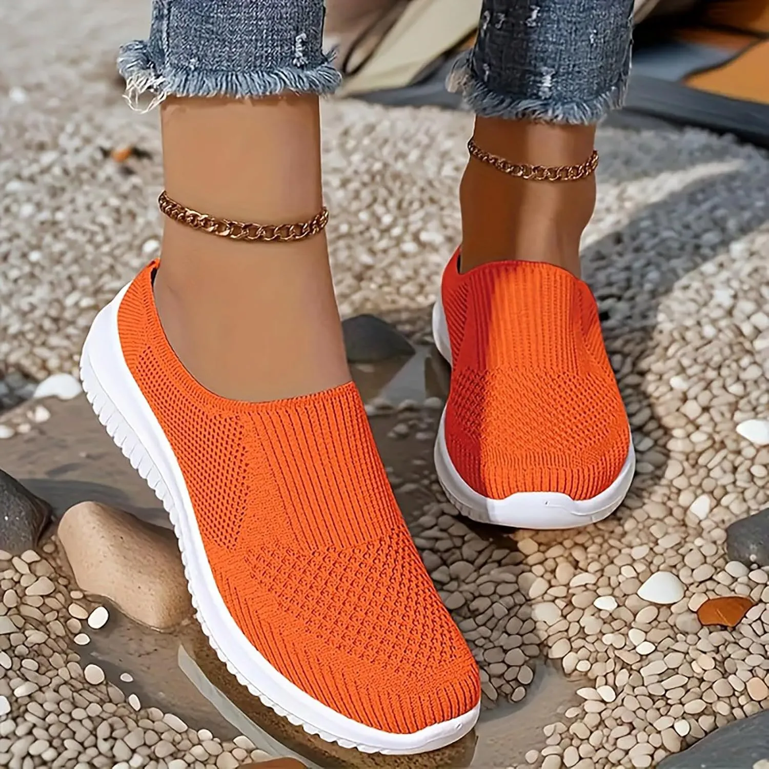 Walking Shoes Women 2025,Women's Mesh Breathable Flat Mule Sneakers Closed Round Toe Knit Backless Slip On Soft Sole Lightweight Walk Shoe for Vacation Work