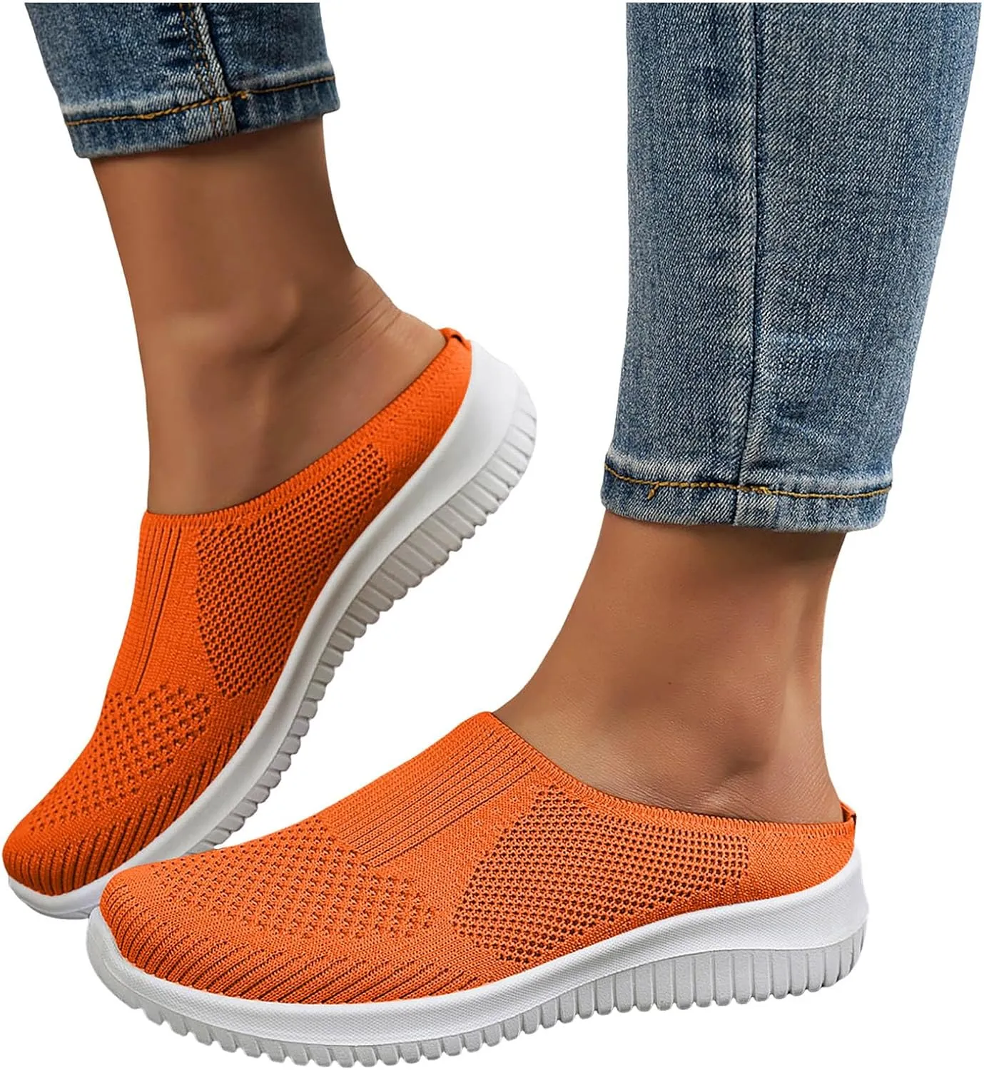 Walking Shoes Women 2025,Women's Mesh Breathable Flat Mule Sneakers Closed Round Toe Knit Backless Slip On Soft Sole Lightweight Walk Shoe for Vacation Work