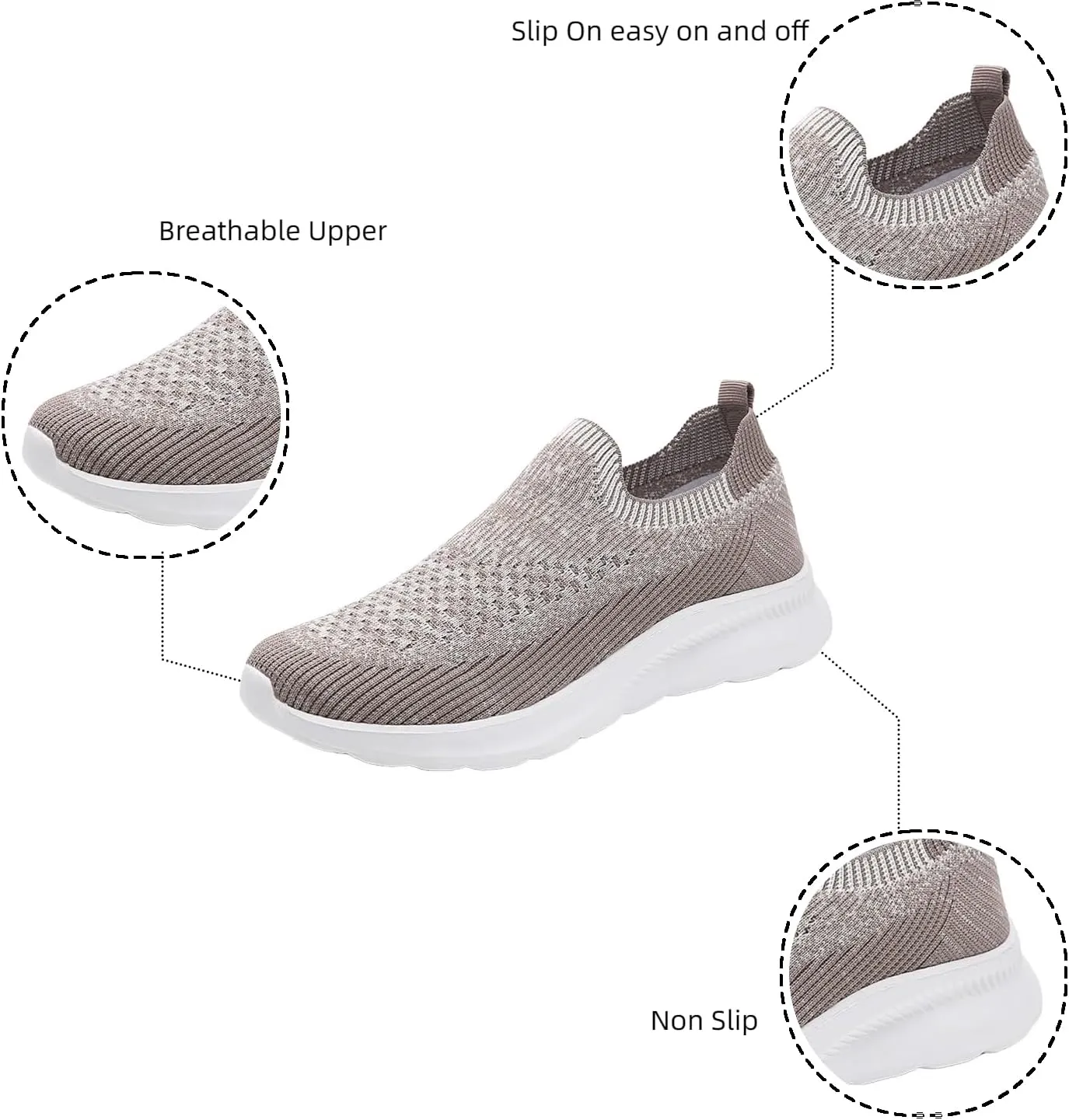 Walking Shoes Women Slip On Knit Mesh Running Sneakers Lightweight Breathable Non-Slip Casual Comfort Sports Shoes