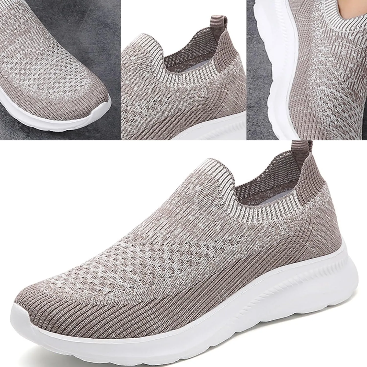 Walking Shoes Women Slip On Knit Mesh Running Sneakers Lightweight Breathable Non-Slip Casual Comfort Sports Shoes