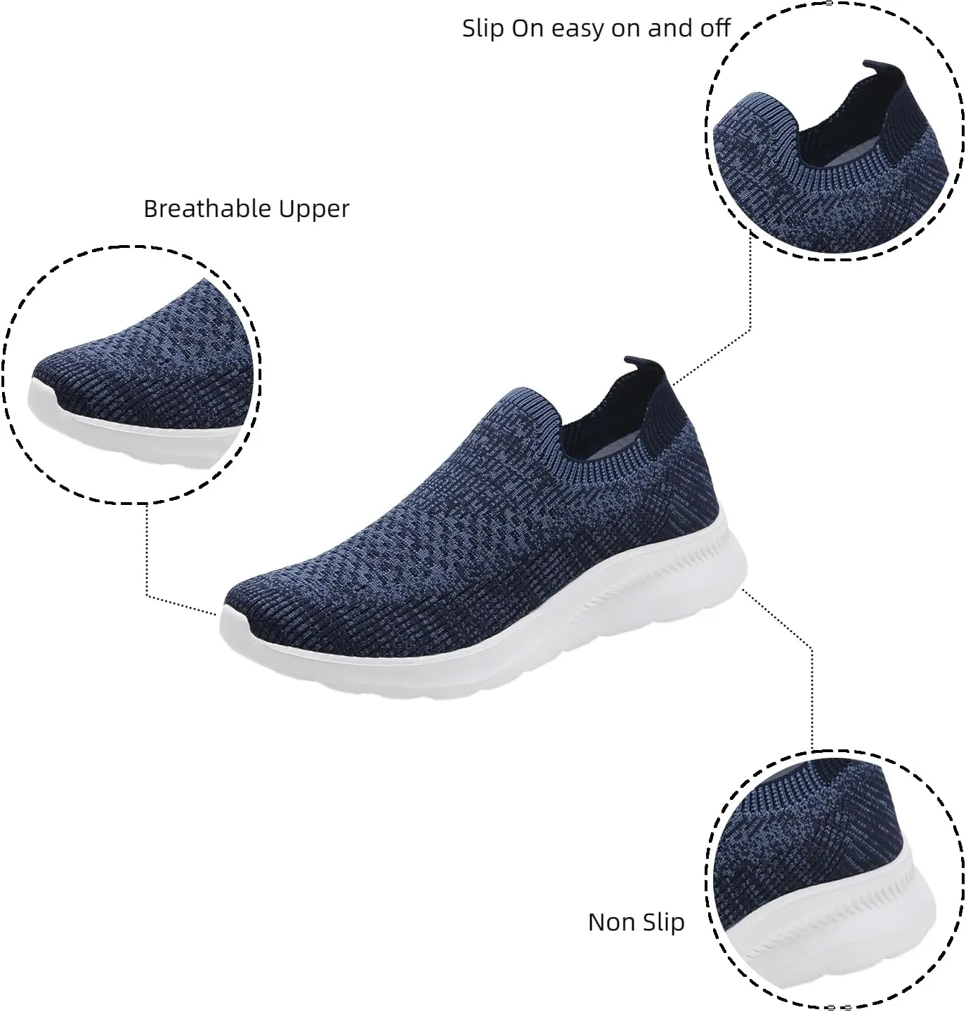 Walking Shoes Women Slip On Knit Mesh Running Sneakers Lightweight Breathable Non-Slip Casual Comfort Sports Shoes