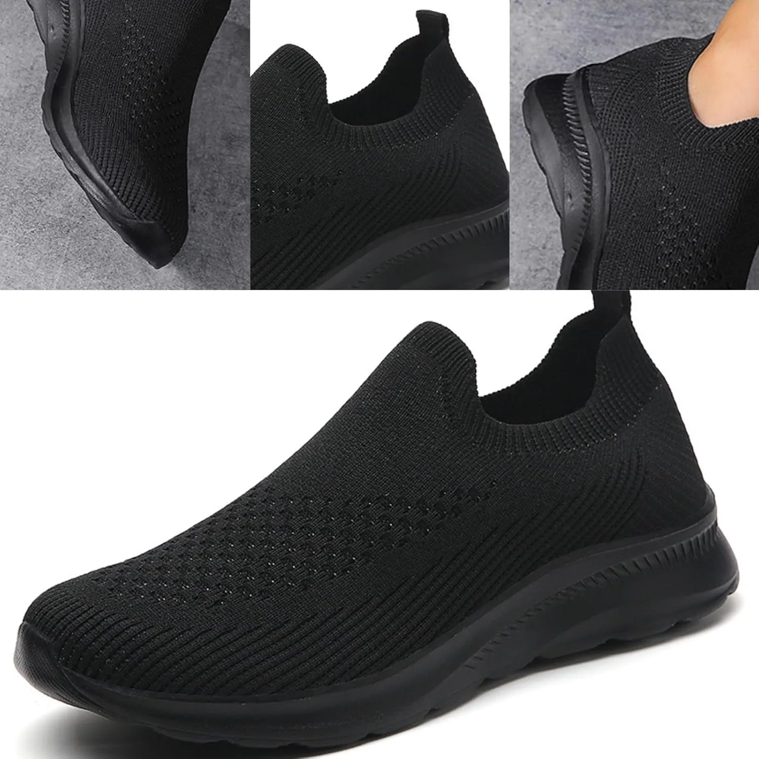 Walking Shoes Women Slip On Knit Mesh Running Sneakers Lightweight Breathable Non-Slip Casual Comfort Sports Shoes
