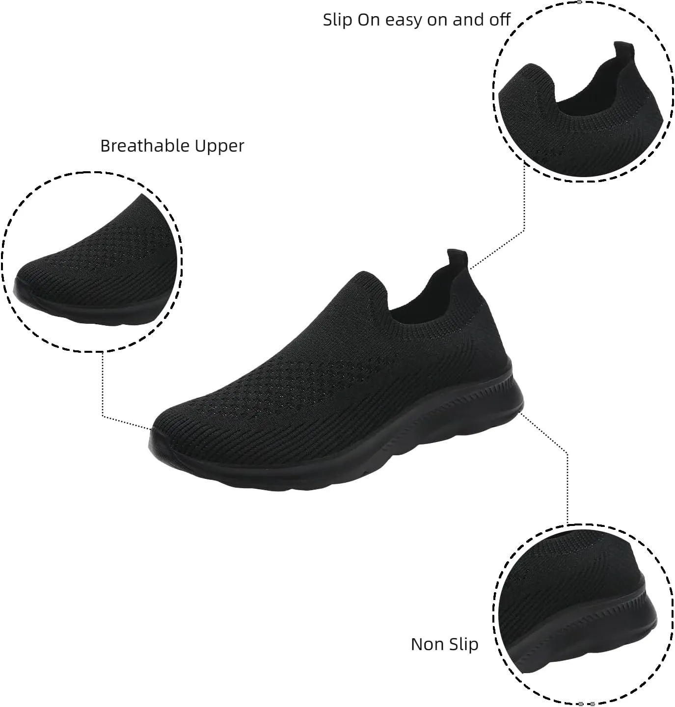 Walking Shoes Women Slip On Knit Mesh Running Sneakers Lightweight Breathable Non-Slip Casual Comfort Sports Shoes