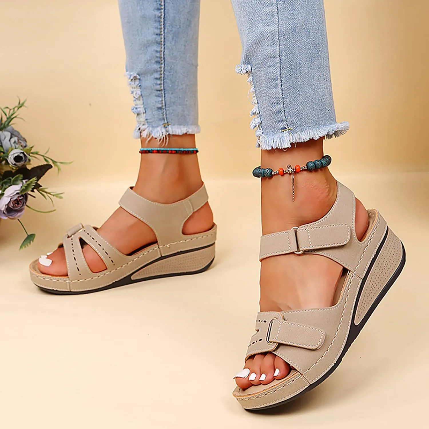 Wedge Sandals for Women 2025,Womens Summer Sandal Orthopedic Comfortable Dressy Open Toe Ankle Strap Platform Beach Casual Slip on Slides