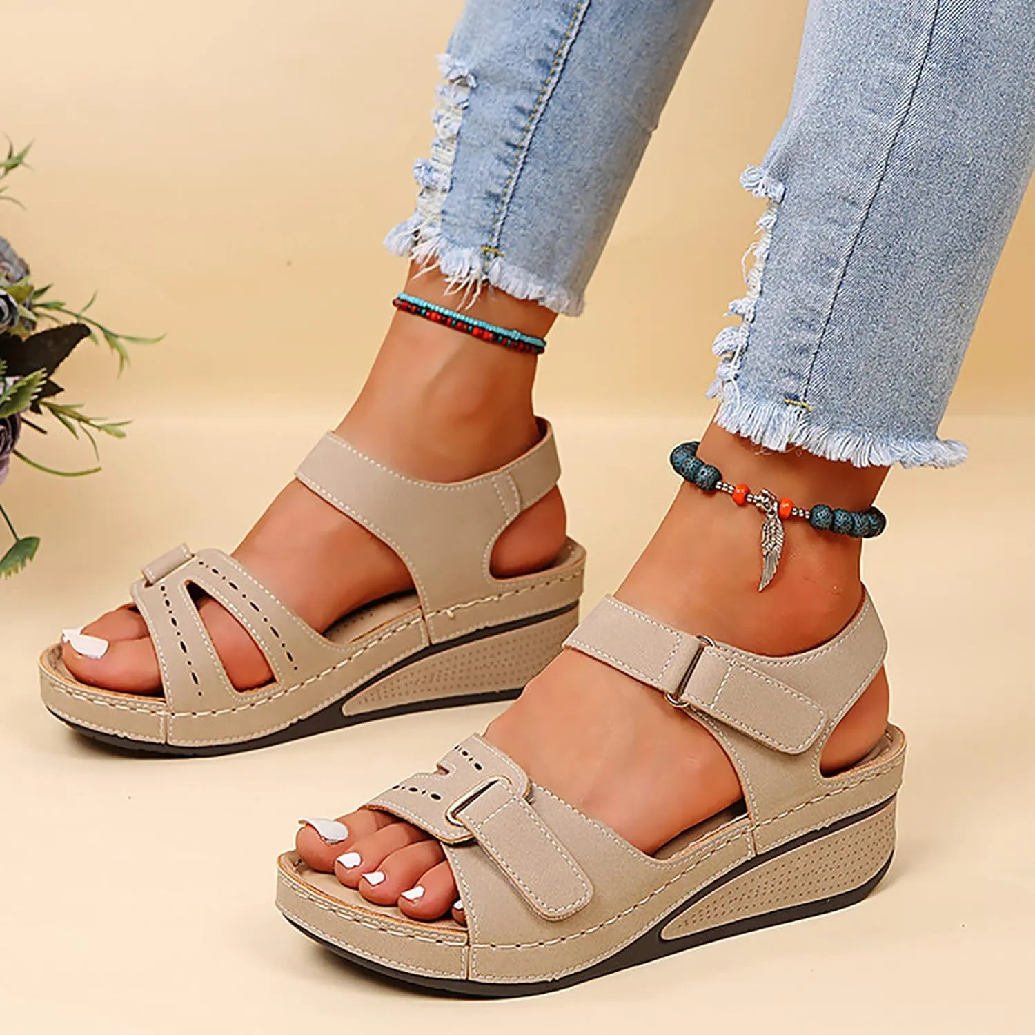 Wedge Sandals for Women 2025,Womens Summer Sandal Orthopedic Comfortable Dressy Open Toe Ankle Strap Platform Beach Casual Slip on Slides