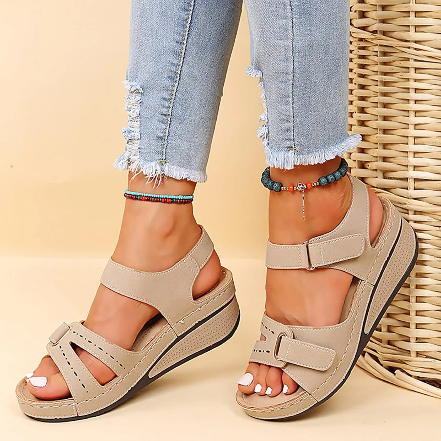 Wedge Sandals for Women 2025,Womens Summer Sandal Orthopedic Comfortable Dressy Open Toe Ankle Strap Platform Beach Casual Slip on Slides