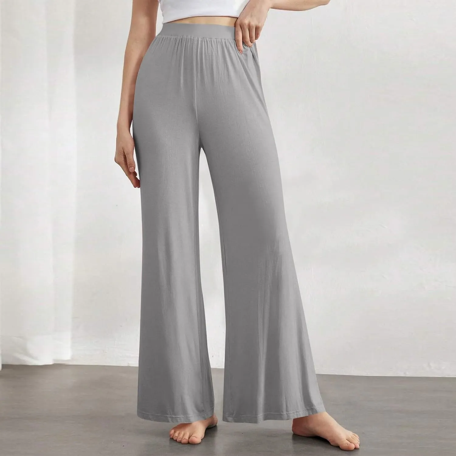 Wide Leg Dress Pants for Women High Waisted Long Pants Plus Size Pleated Pull On Vacation Trousers with Pockets