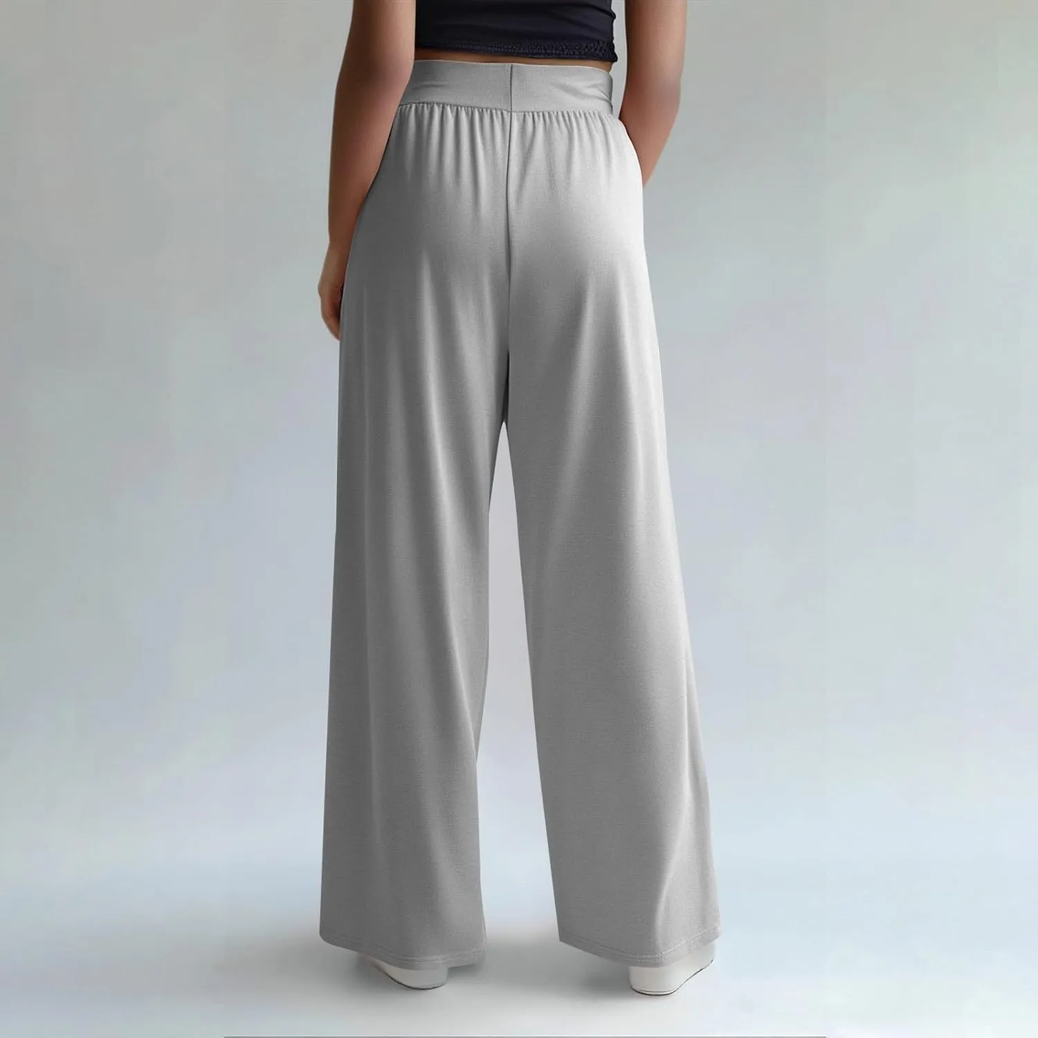 Wide Leg Dress Pants for Women High Waisted Long Pants Plus Size Pleated Pull On Vacation Trousers with Pockets