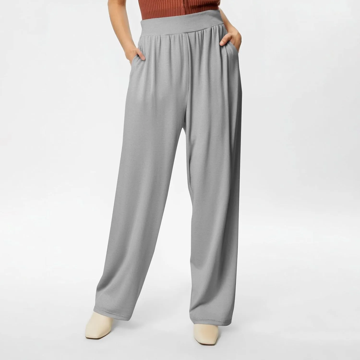 Wide Leg Dress Pants for Women High Waisted Long Pants Plus Size Pleated Pull On Vacation Trousers with Pockets