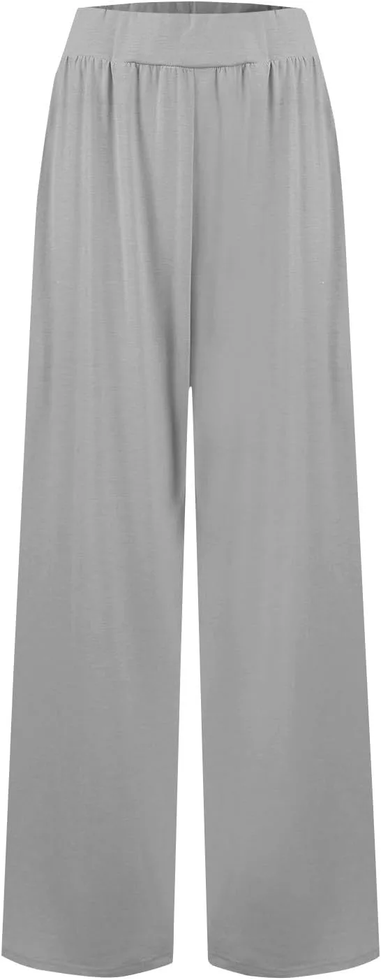 Wide Leg Dress Pants for Women High Waisted Long Pants Plus Size Pleated Pull On Vacation Trousers with Pockets