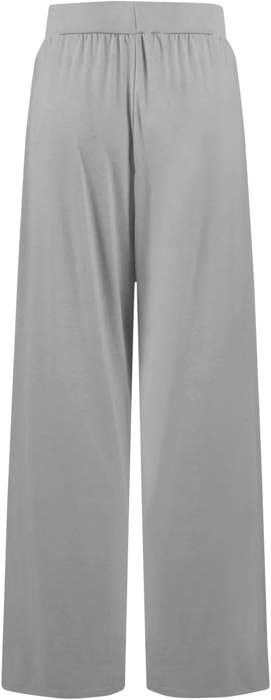 Wide Leg Dress Pants for Women High Waisted Long Pants Plus Size Pleated Pull On Vacation Trousers with Pockets