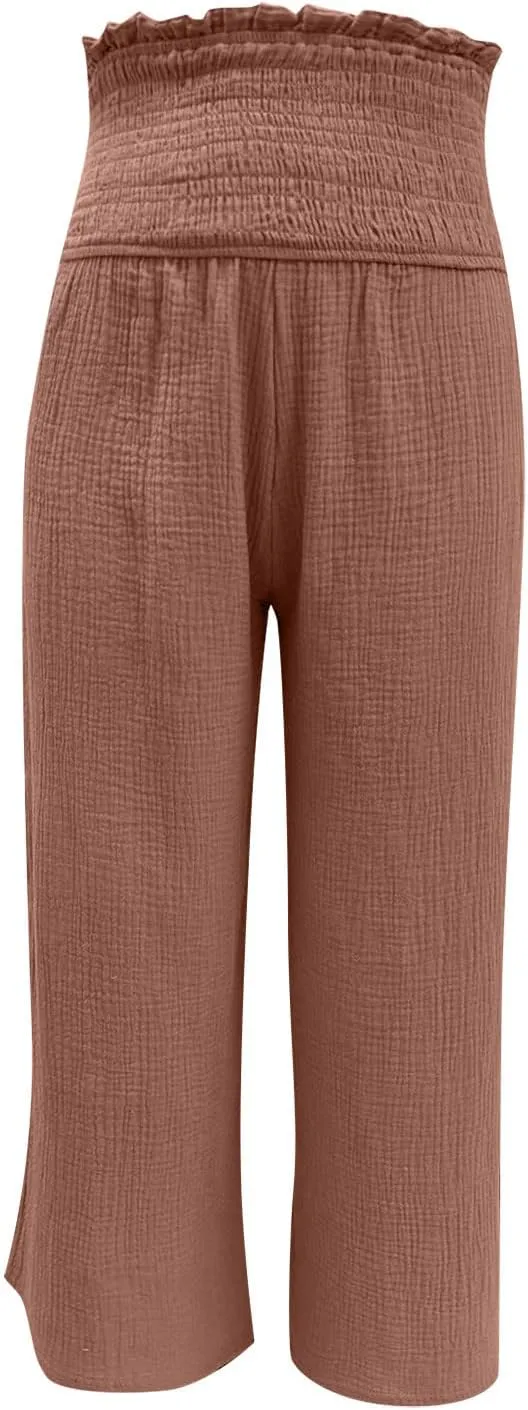 Wide Leg Palazzo Pants for Women High Waisted Flowy Trousers Casual Loose Lounge Pant Summer Wide Leg Palazzo Capris