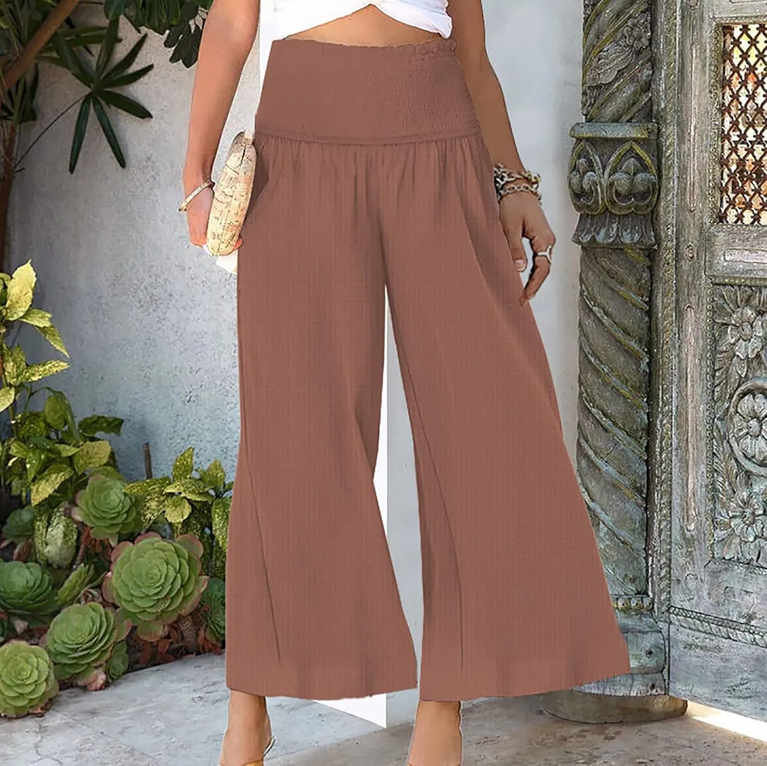Wide Leg Palazzo Pants for Women High Waisted Flowy Trousers Casual Loose Lounge Pant Summer Wide Leg Palazzo Capris