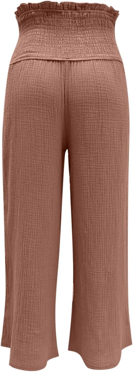 Wide Leg Palazzo Pants for Women High Waisted Flowy Trousers Casual Loose Lounge Pant Summer Wide Leg Palazzo Capris