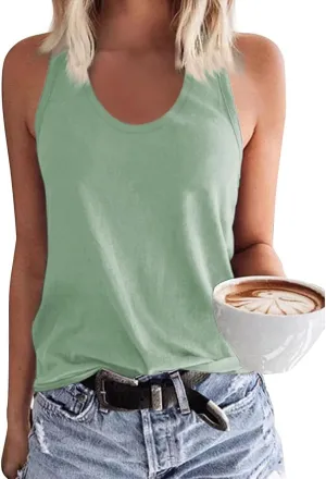 Woffccrd Womens Tank Tops Summer Sleeveless Shirts Casual O-Neck Cami Shirts Summer T Shirts Basic Tops