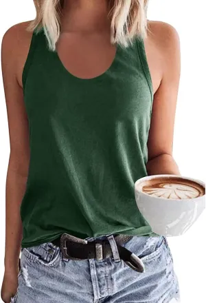 Woffccrd Womens Tank Tops Summer Sleeveless Shirts Casual O-Neck Cami Shirts Summer T Shirts Basic Tops