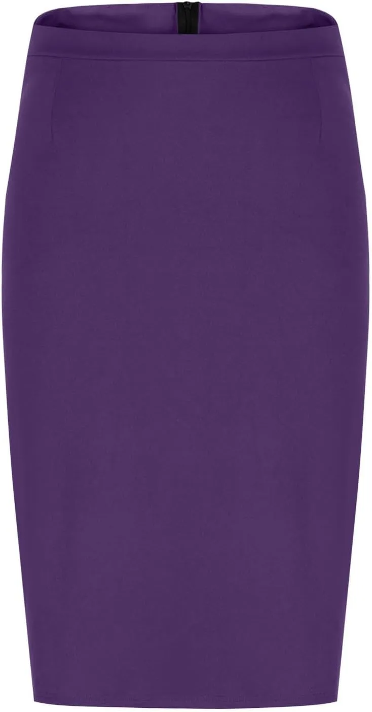 Women Business Casual Pencil Skirts Stretchy High Waist Bodycon Midi Skirt Solid Office Work Skirt with Back Slit