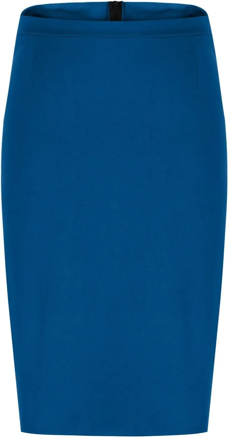 Women Business Casual Pencil Skirts Stretchy High Waist Bodycon Midi Skirt Solid Office Work Skirt with Back Slit