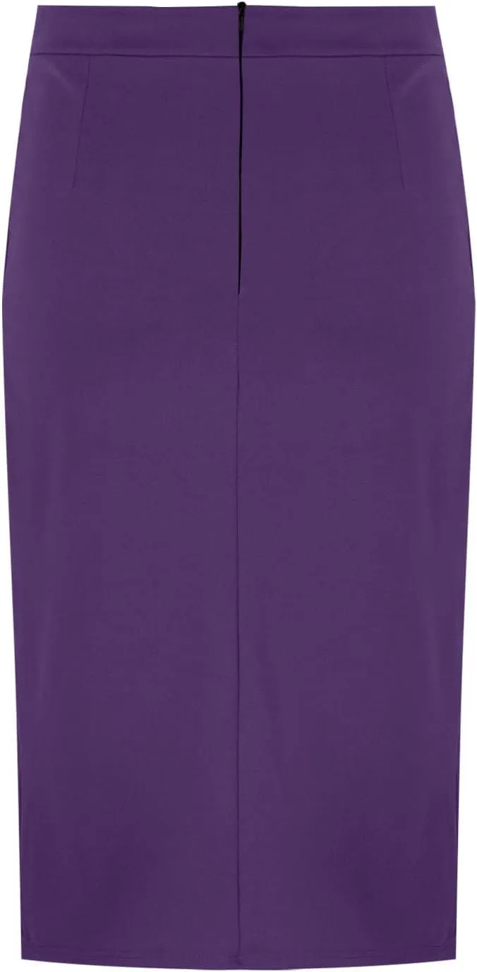 Women Business Casual Pencil Skirts Stretchy High Waist Bodycon Midi Skirt Solid Office Work Skirt with Back Slit