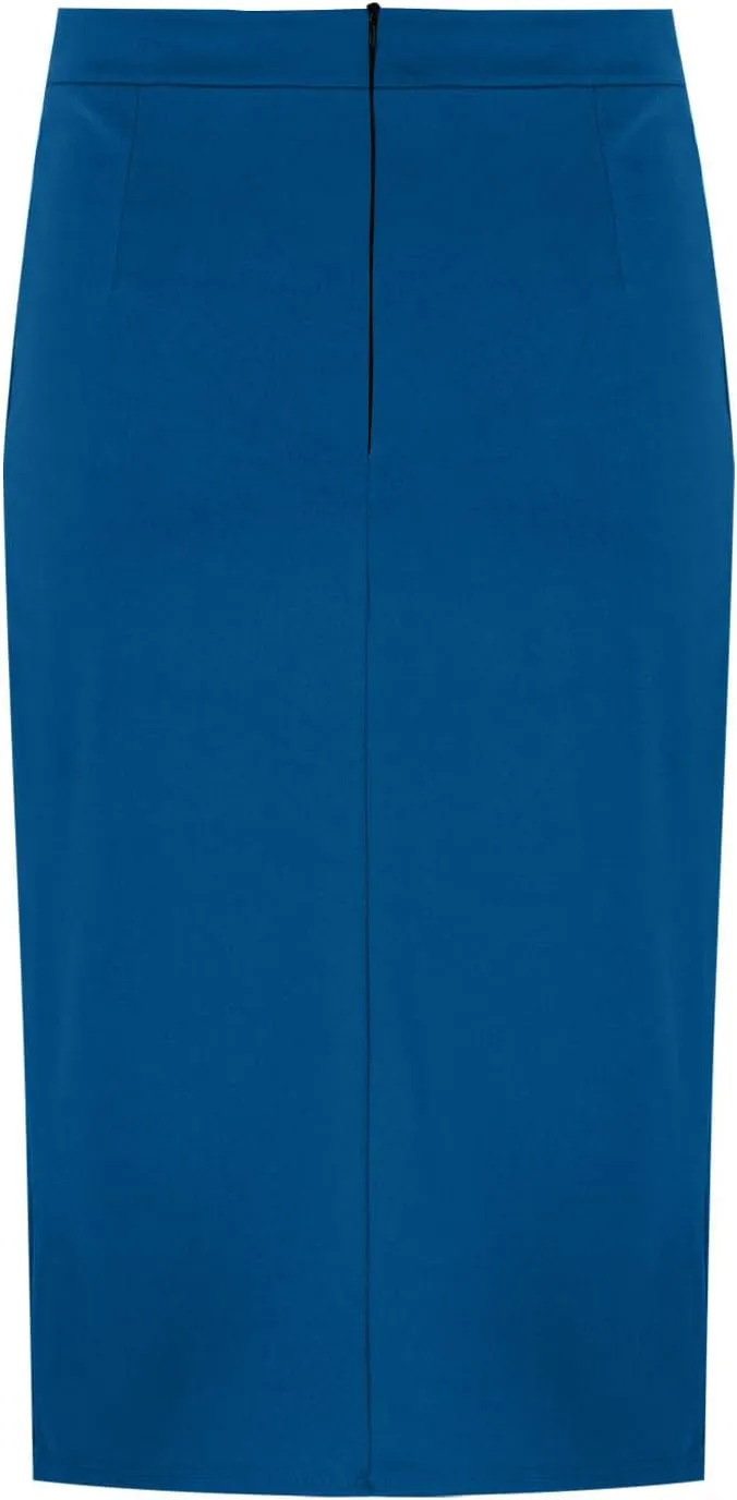 Women Business Casual Pencil Skirts Stretchy High Waist Bodycon Midi Skirt Solid Office Work Skirt with Back Slit