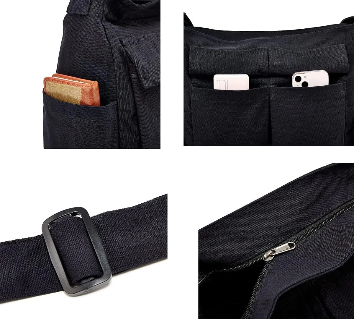 Women Canvas Messenger Bag Large Hobo Bag Canvas Crossbody Shoulder Bag Messenger Tote Bag Handbag