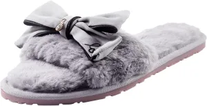 Women Furry Home Open Bow Toe Slippers Keep Flat Shoes Slip On Warm Plush Home Slippers for Women