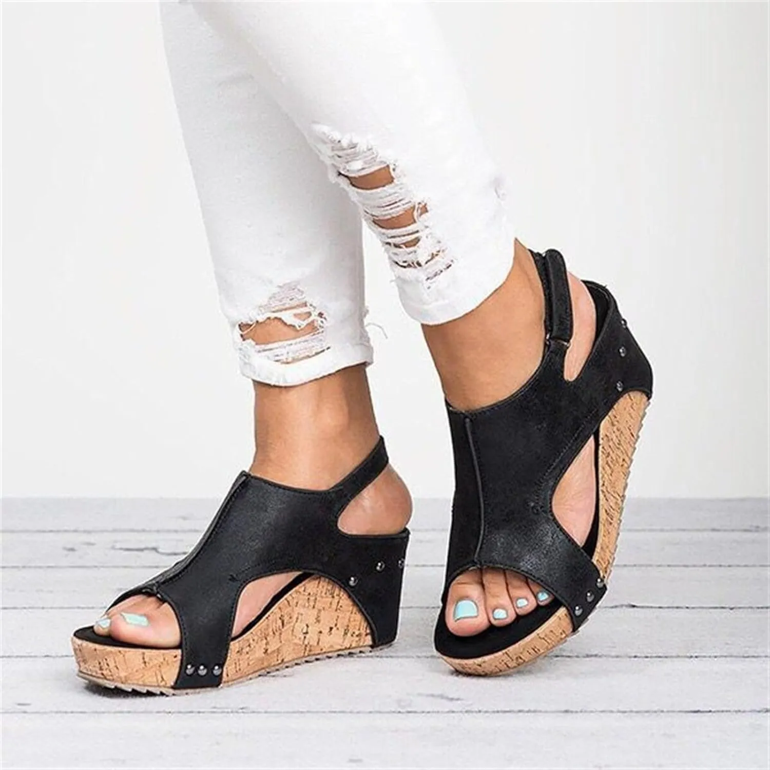 Women Sandals Comfortable Dressy Wedge Platform Sandals Slip on Bohemia Flatform Open Toe Ankle Strap Summer Dress Shoes