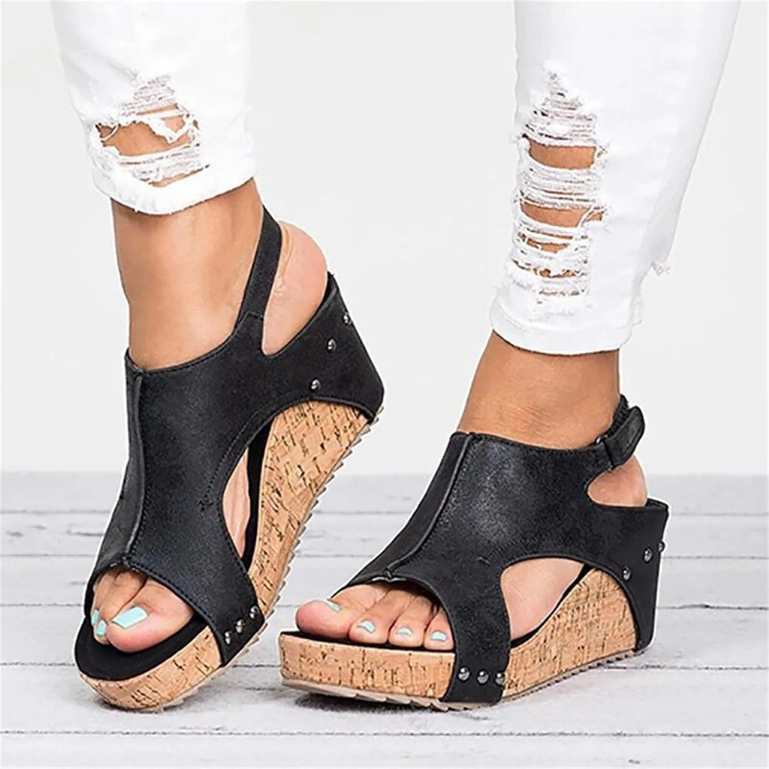 Women Sandals Comfortable Dressy Wedge Platform Sandals Slip on Bohemia Flatform Open Toe Ankle Strap Summer Dress Shoes