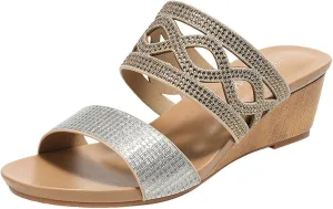 Women Shoes with Rhinestones Fashionable Wedge Heels and Comfortable Sandals Slippers for Women