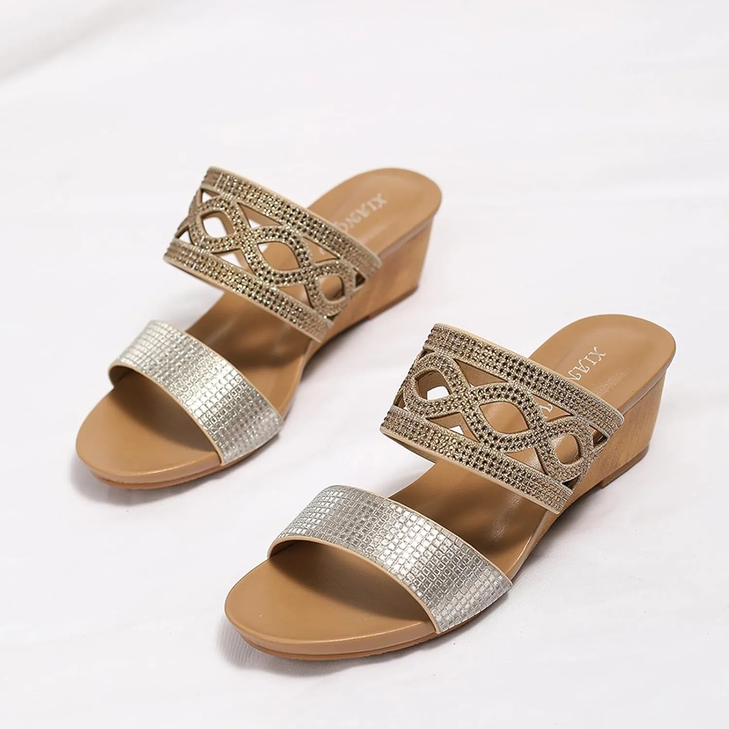 Women Shoes with Rhinestones Fashionable Wedge Heels and Comfortable Sandals Slippers for Women