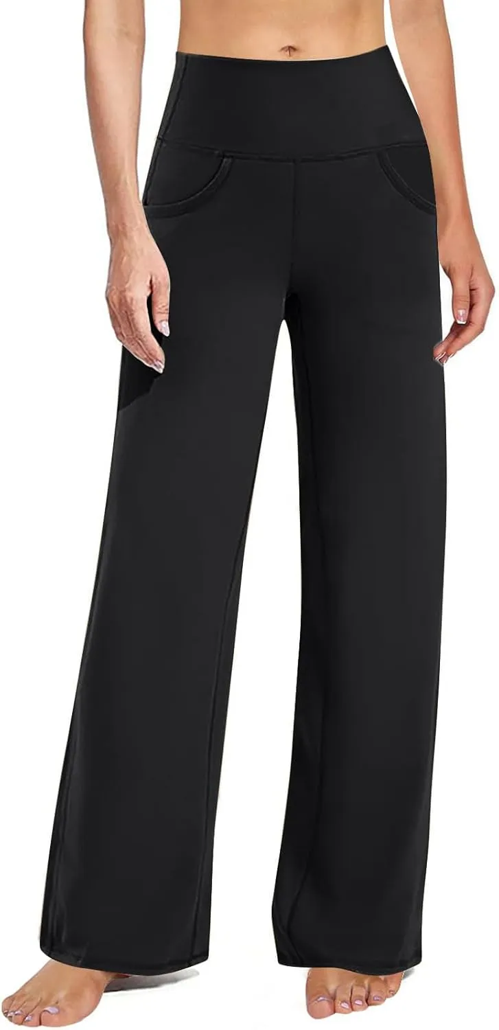 Women Stretch Bootleg Trousers Bootcut Yoga Pants High Waist Flared Leggings Work Pants Solid Color