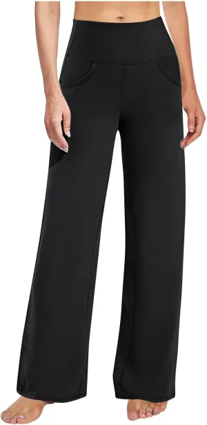 Women Stretch Bootleg Trousers Bootcut Yoga Pants High Waist Flared Leggings Work Pants Solid Color