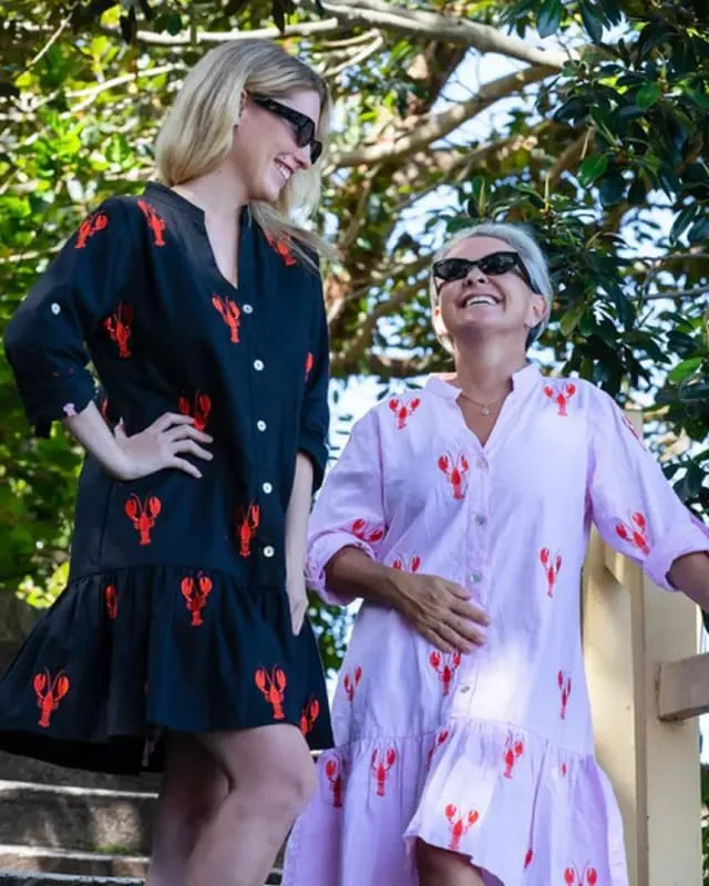 Women Y2k Boho Mini Dress Long Sleeve Lobster Print Button Down Short Dress Summer Embroidered Ruffle Sundress