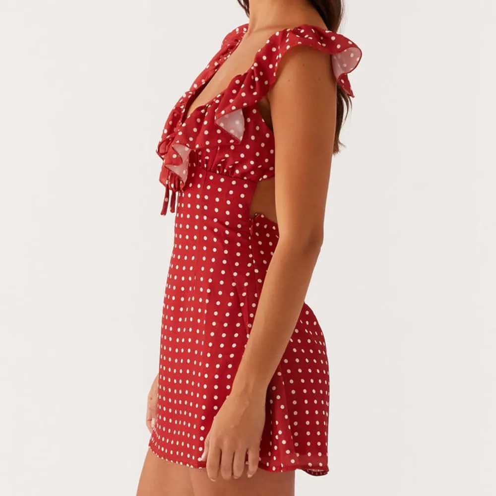 Women Y2K Floral Mini Dress Coquette Sleeveless Backless Ruffle V-Neck Bodycon Short Dress Fairy Party Club Dress
