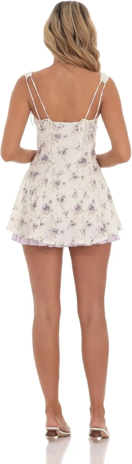 Women Y2K Mini Cami Dress Backless Low Cut A Line Short Bustier Dress Floral Ruffle Sleeveless Sundress Beachwear