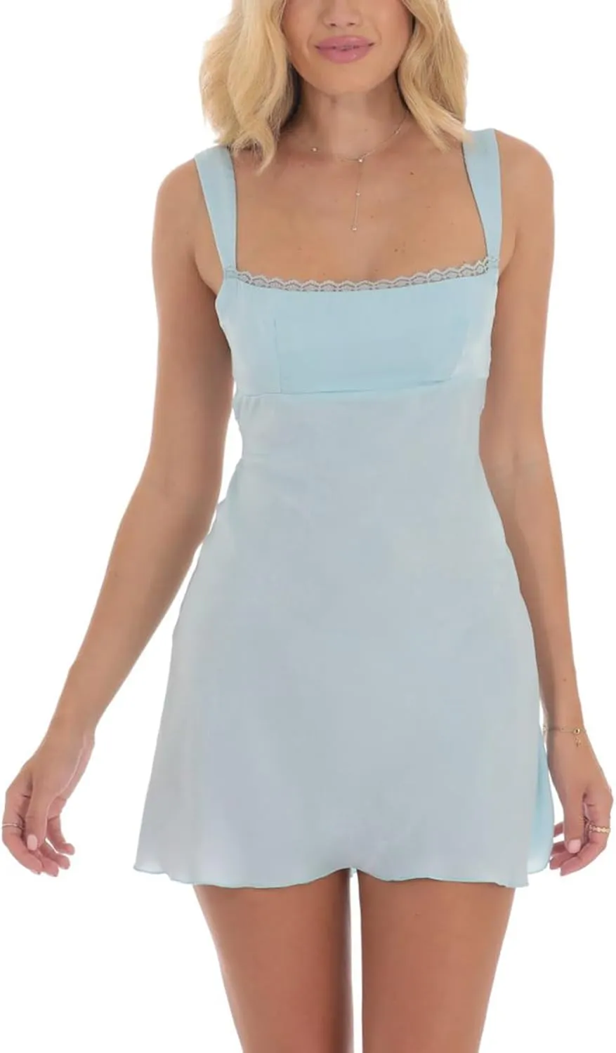 Women Y2K Satin Mini Dress Tie Back A Line Bodycon Short Dress Ruffle Hem Pleated Coquette Dress