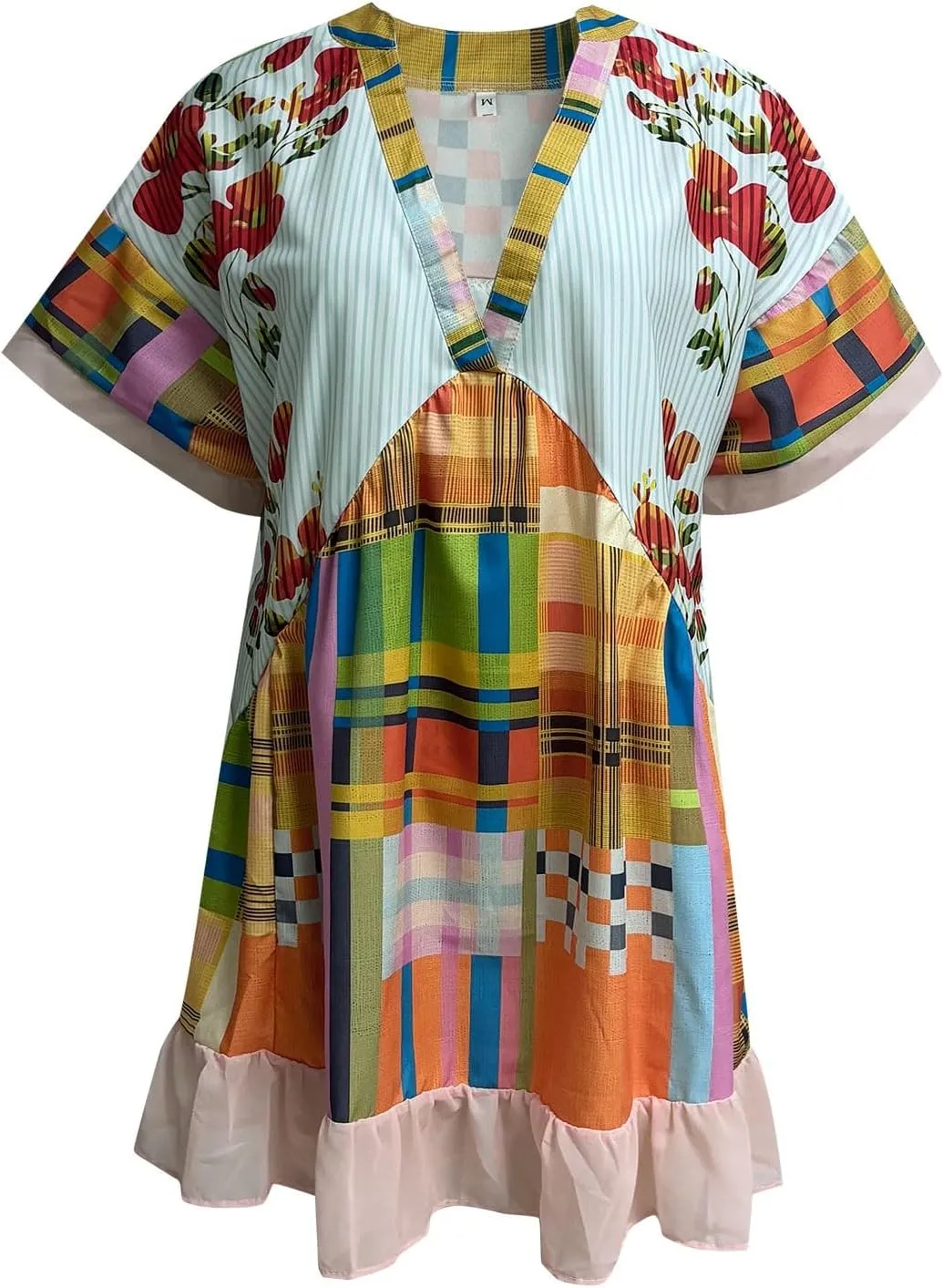 Womens 2024 Boho Mini Dress Y2k Floral Deep V-Neck Puff Sleeve Short Dresses Summer Causal Beach Sundress