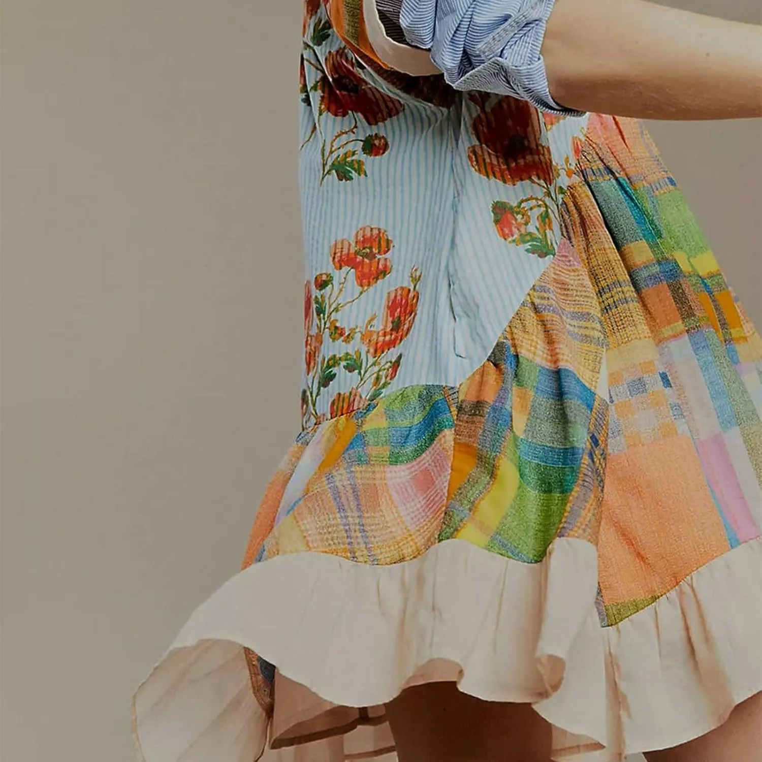 Womens 2024 Boho Mini Dress Y2k Floral Deep V-Neck Puff Sleeve Short Dresses Summer Causal Beach Sundress