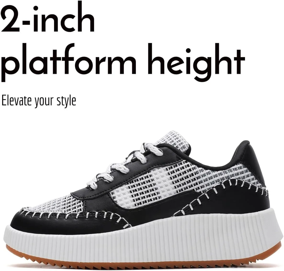 Womens Chunky Platform Sneakers | Orthopedic Walking Shoes with Arch Support | Breathable Knit Uppers | Casual Shoes with Non-Slip Rubber Outsole | Perfect for Travel, Shopping | White Tennis Shoes
