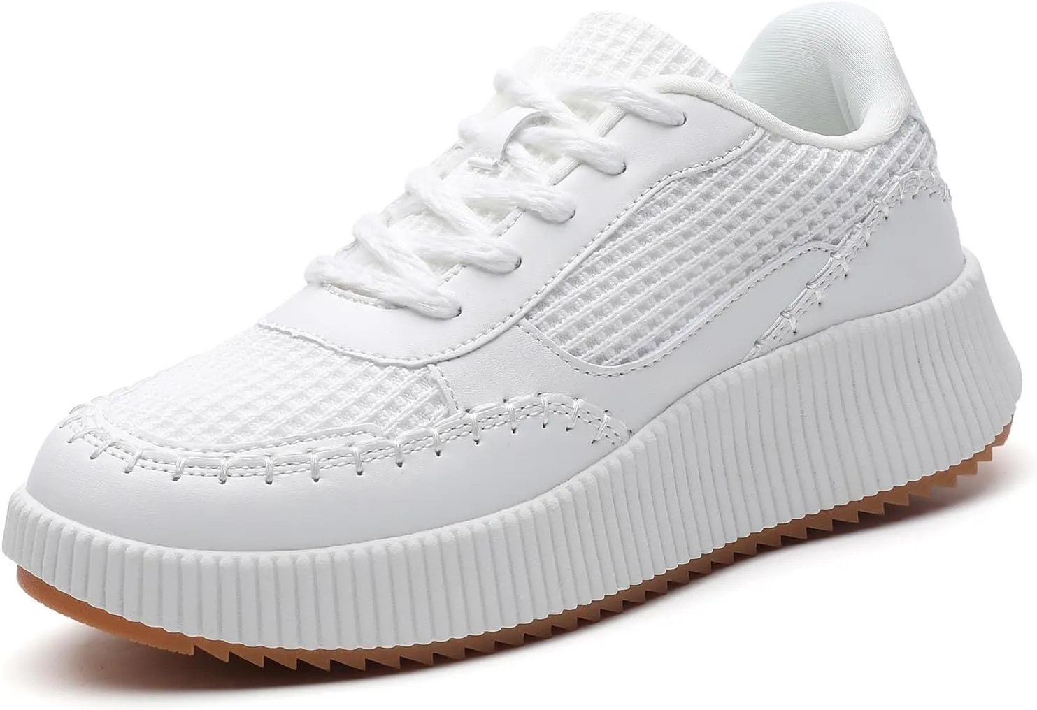 Womens Chunky Platform Sneakers | Orthopedic Walking Shoes with Arch Support | Breathable Knit Uppers | Casual Shoes with Non-Slip Rubber Outsole | Perfect for Travel, Shopping | White Tennis Shoes