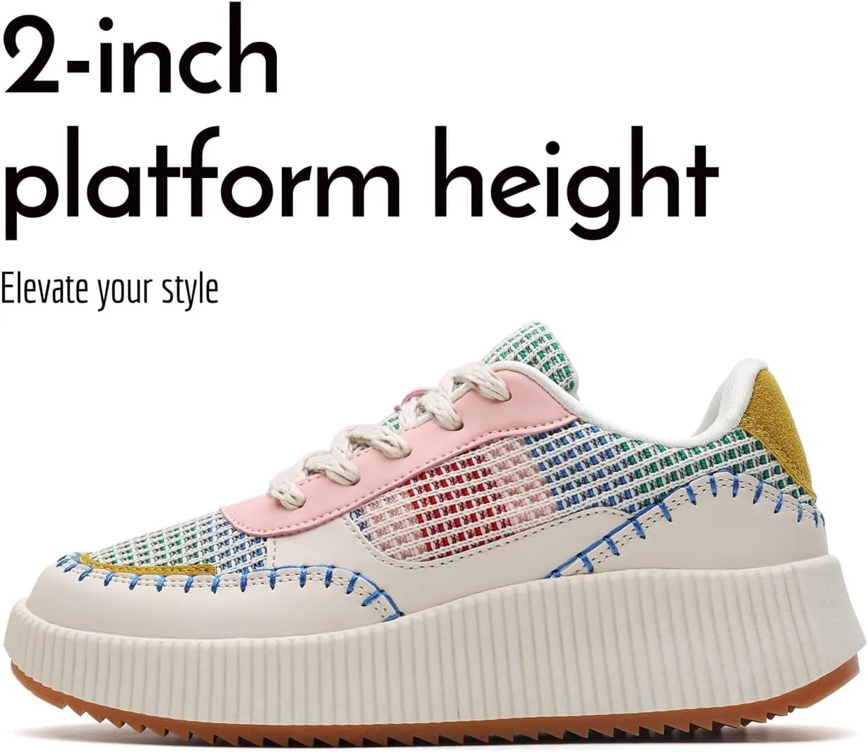 Womens Chunky Platform Sneakers | Orthopedic Walking Shoes with Arch Support | Breathable Knit Uppers | Casual Shoes with Non-Slip Rubber Outsole | Perfect for Travel, Shopping | White Tennis Shoes