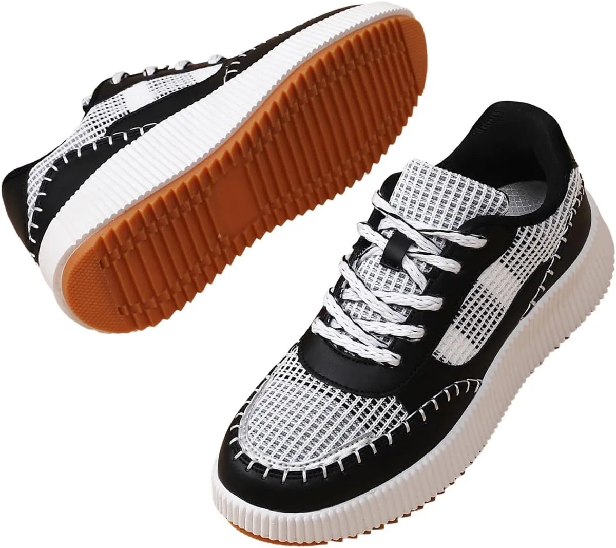 Womens Chunky Platform Sneakers | Orthopedic Walking Shoes with Arch Support | Breathable Knit Uppers | Casual Shoes with Non-Slip Rubber Outsole | Perfect for Travel, Shopping | White Tennis Shoes