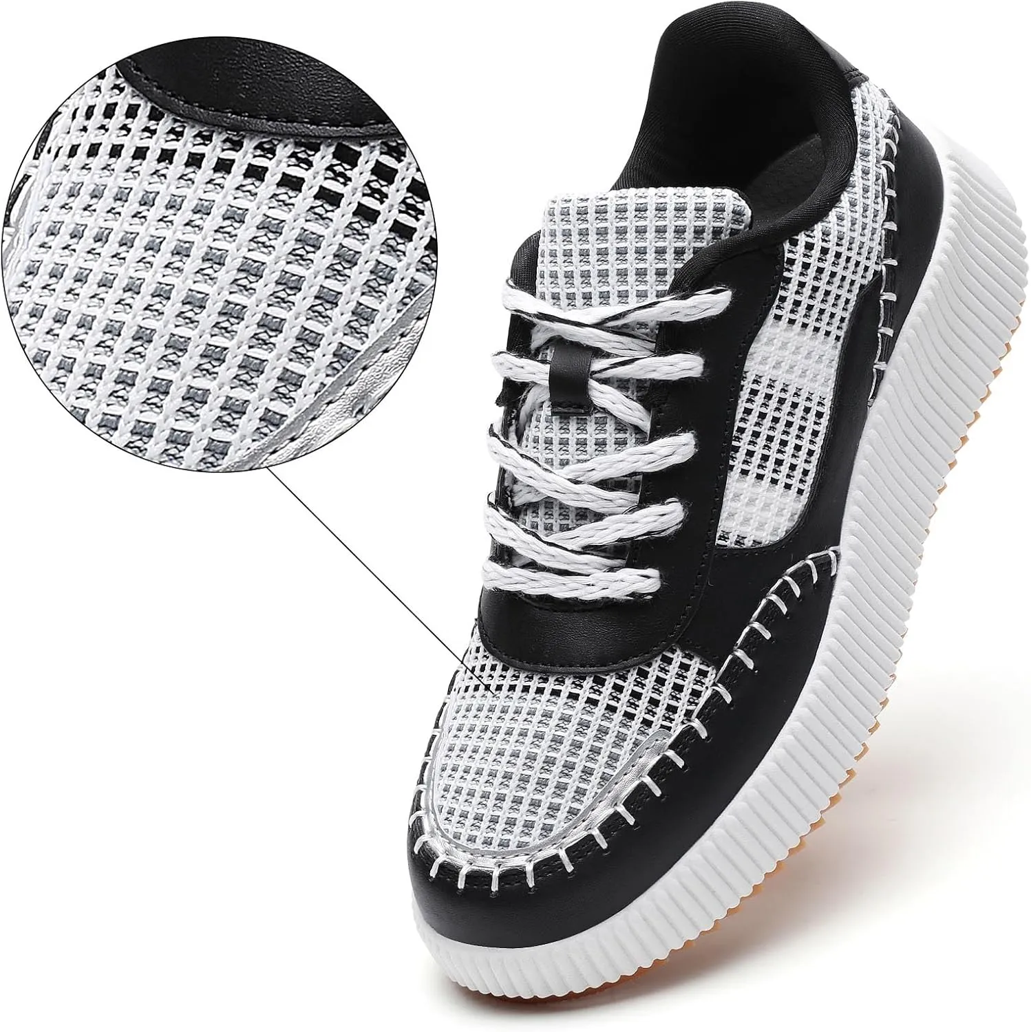 Womens Chunky Platform Sneakers | Orthopedic Walking Shoes with Arch Support | Breathable Knit Uppers | Casual Shoes with Non-Slip Rubber Outsole | Perfect for Travel, Shopping | White Tennis Shoes