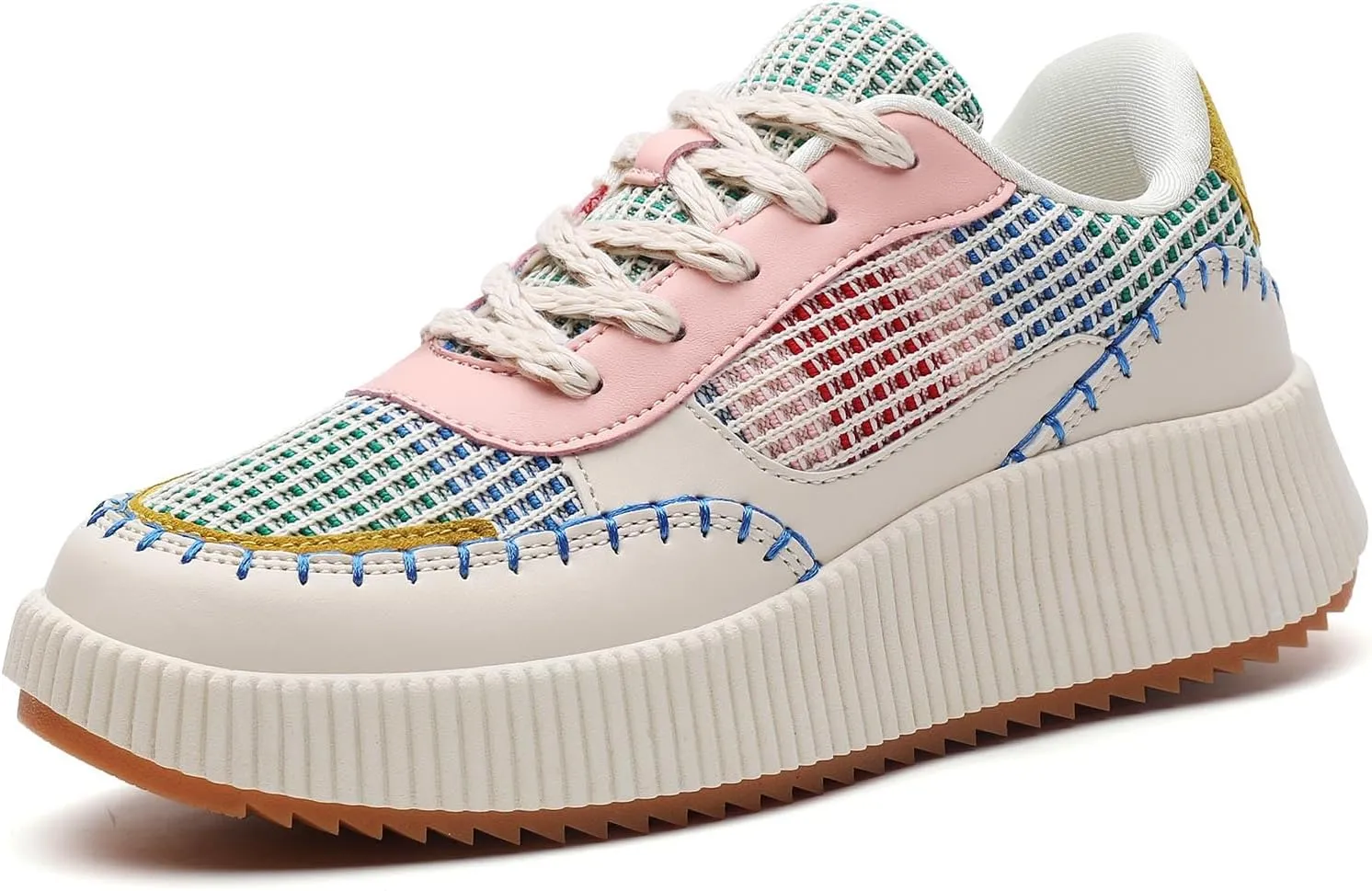 Womens Chunky Platform Sneakers | Orthopedic Walking Shoes with Arch Support | Breathable Knit Uppers | Casual Shoes with Non-Slip Rubber Outsole | Perfect for Travel, Shopping | White Tennis Shoes