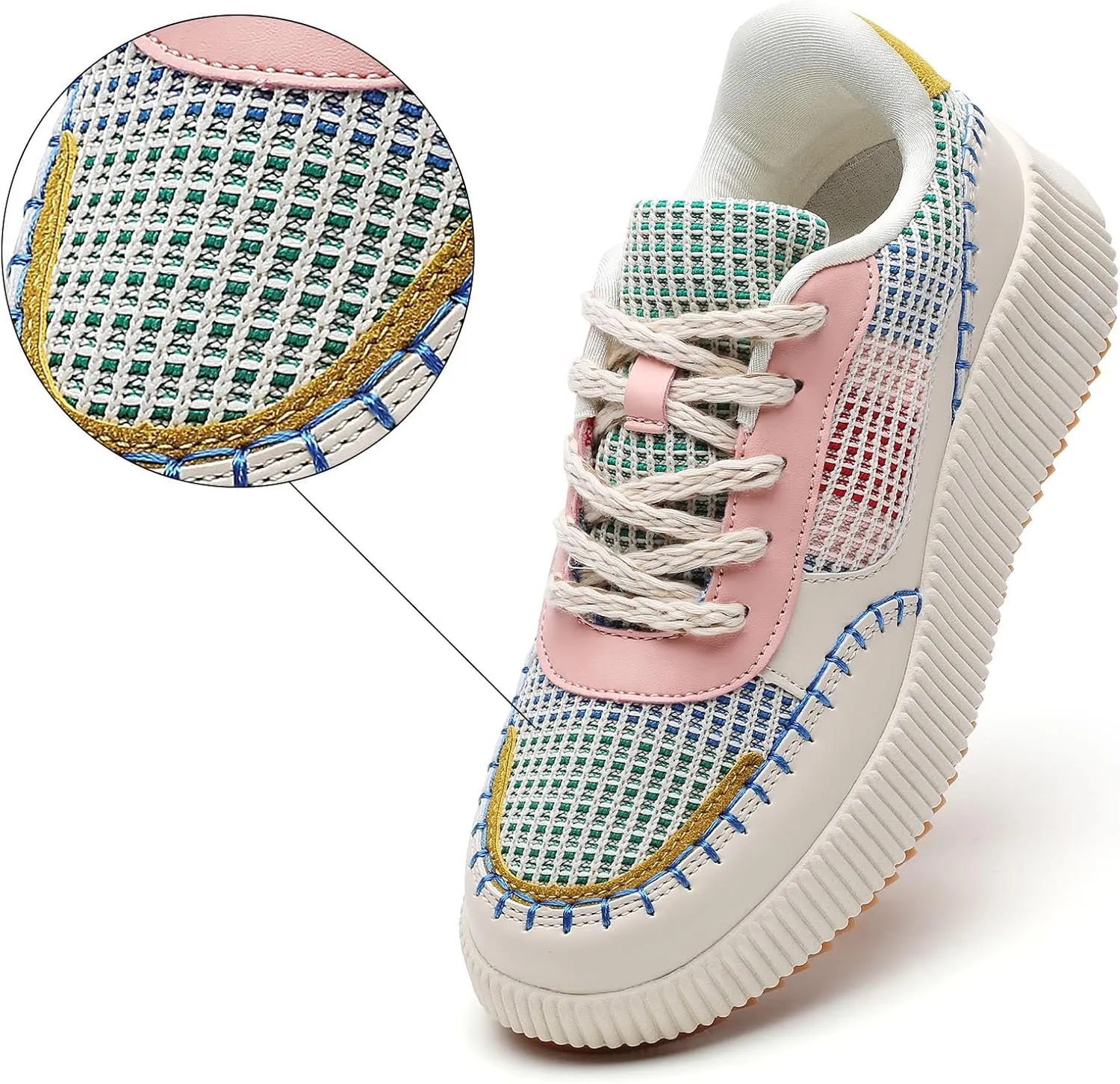 Womens Chunky Platform Sneakers | Orthopedic Walking Shoes with Arch Support | Breathable Knit Uppers | Casual Shoes with Non-Slip Rubber Outsole | Perfect for Travel, Shopping | White Tennis Shoes