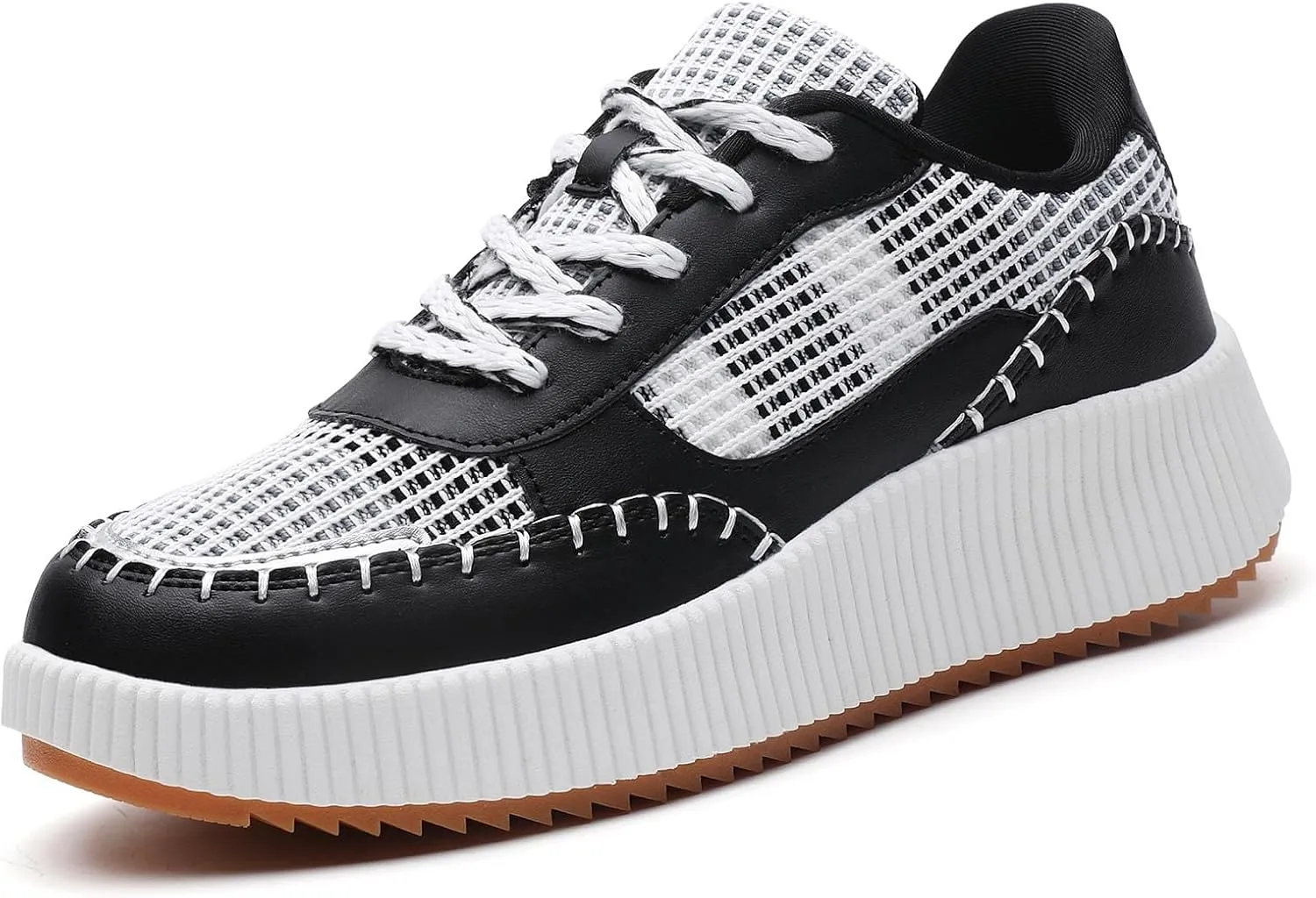 Womens Chunky Platform Sneakers | Orthopedic Walking Shoes with Arch Support | Breathable Knit Uppers | Casual Shoes with Non-Slip Rubber Outsole | Perfect for Travel, Shopping | White Tennis Shoes