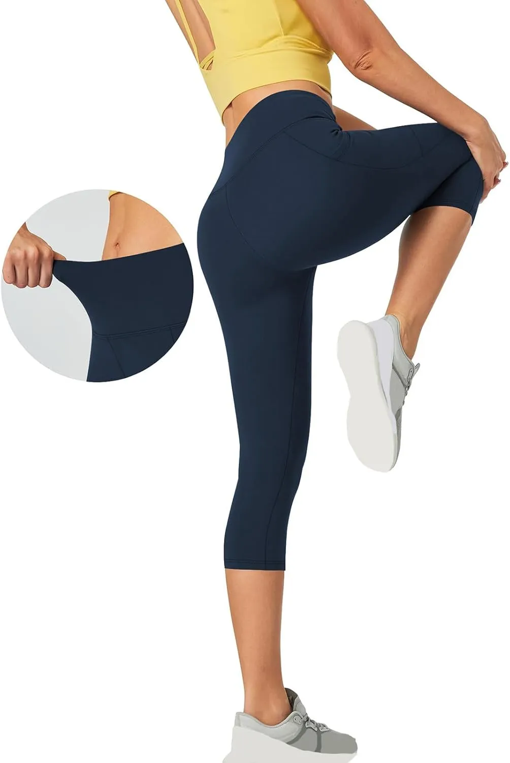 Women's Cropped Trousers Ladies 3/4 Cropped Pants Ladies High Waist Leggings Stretch Fit Yoga Pant Summer