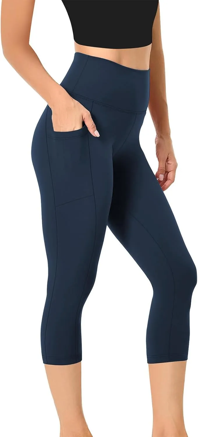 Women's Cropped Trousers Ladies 3/4 Cropped Pants Ladies High Waist Leggings Stretch Fit Yoga Pant Summer