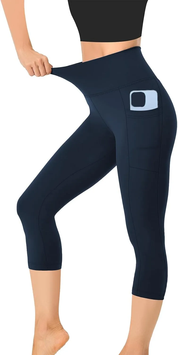 Women's Cropped Trousers Ladies 3/4 Cropped Pants Ladies High Waist Leggings Stretch Fit Yoga Pant Summer