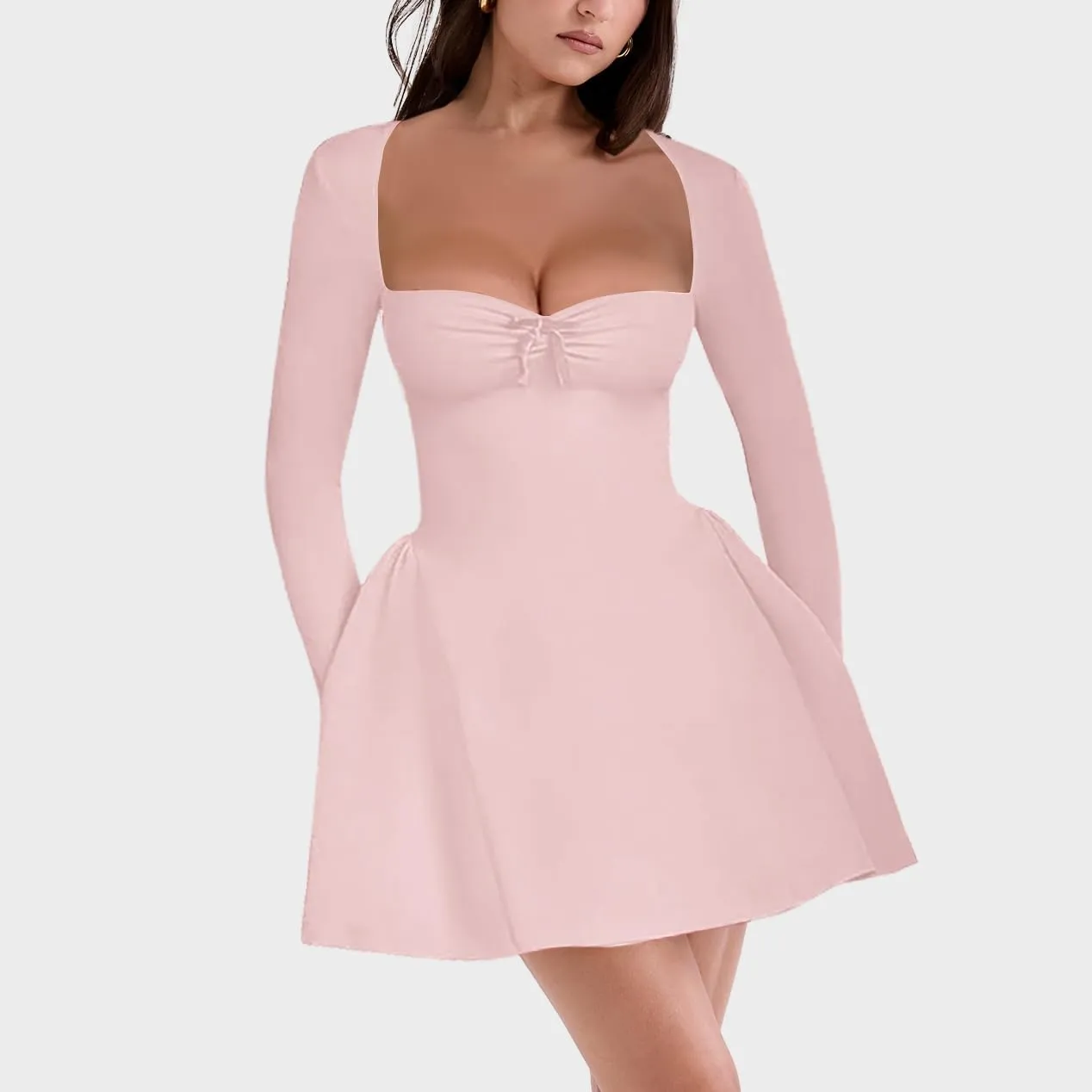 Women's Fit and Flare Mini Dress - Long Sleeve Sweetheart Neck Sexy A Line Club Party Going Out Dresses